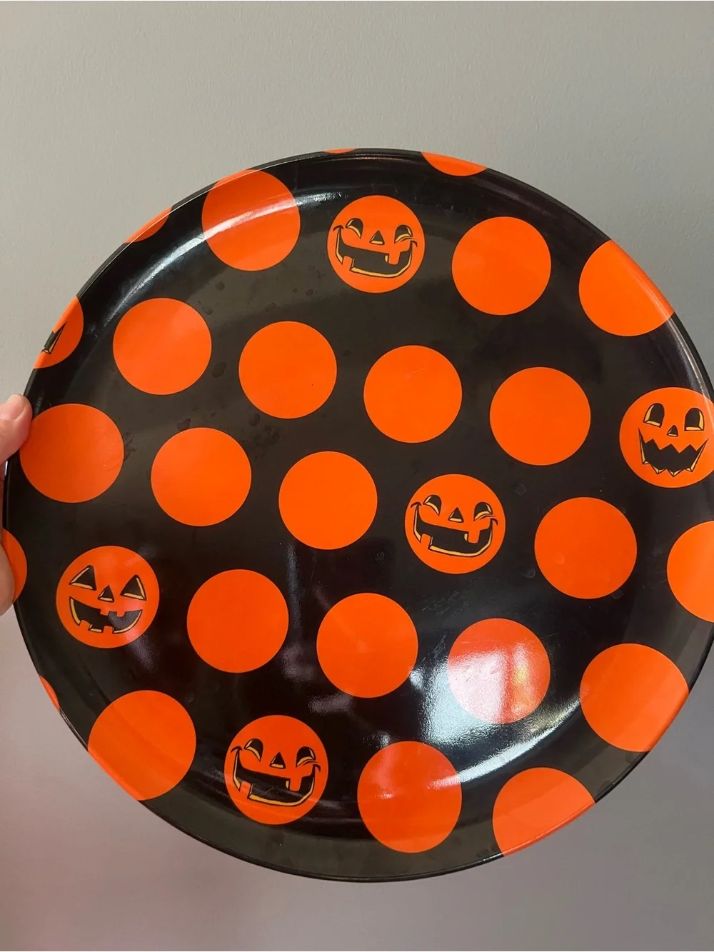 Halloween Orange Polka Dot Jack-O'-Lantern Serving Plate